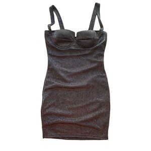 Blanc Sparkly Mini-Dress fitted Black Glitter Medium Homecoming Prom‎ holidays